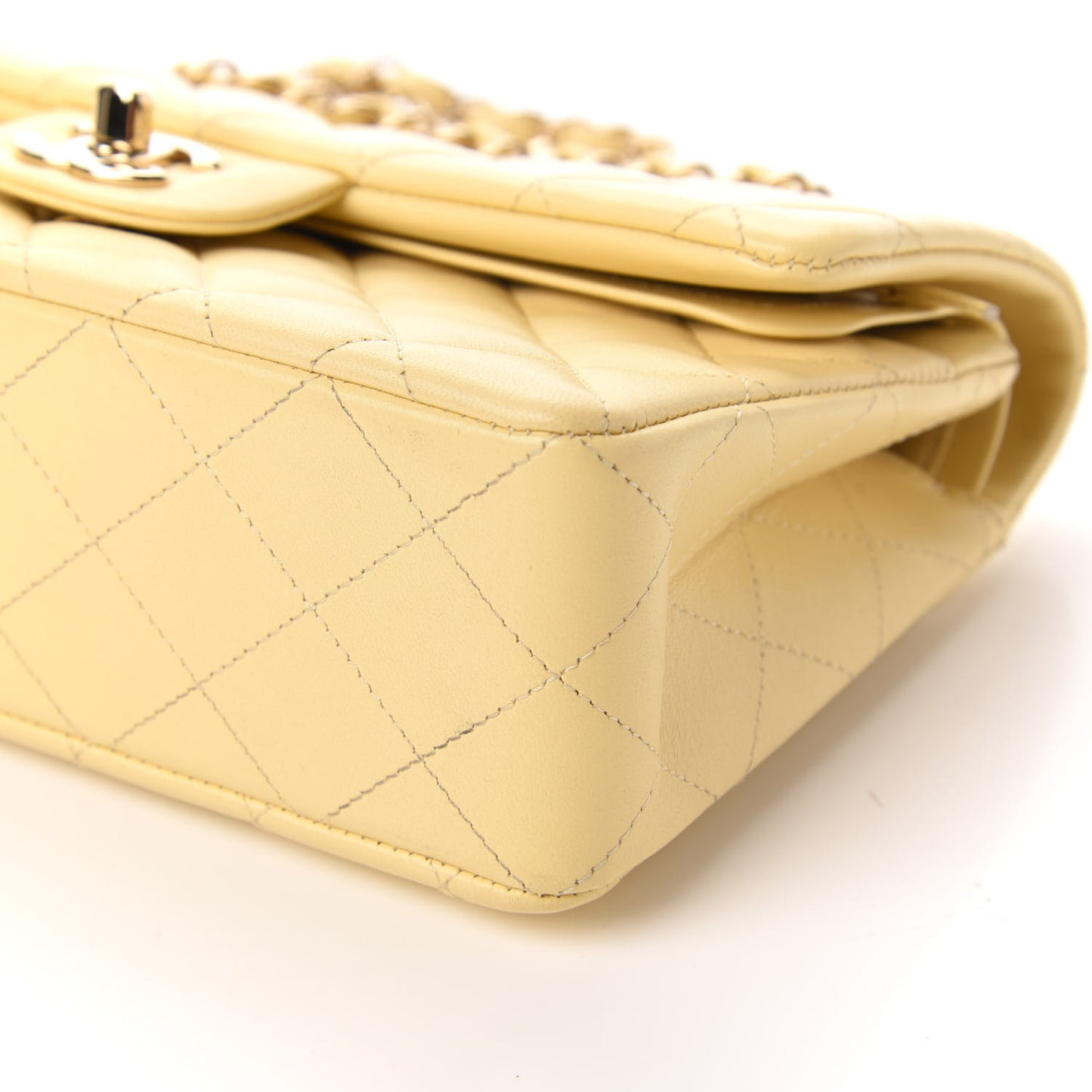 Lambskin Quilted Small Double Flap Yellow