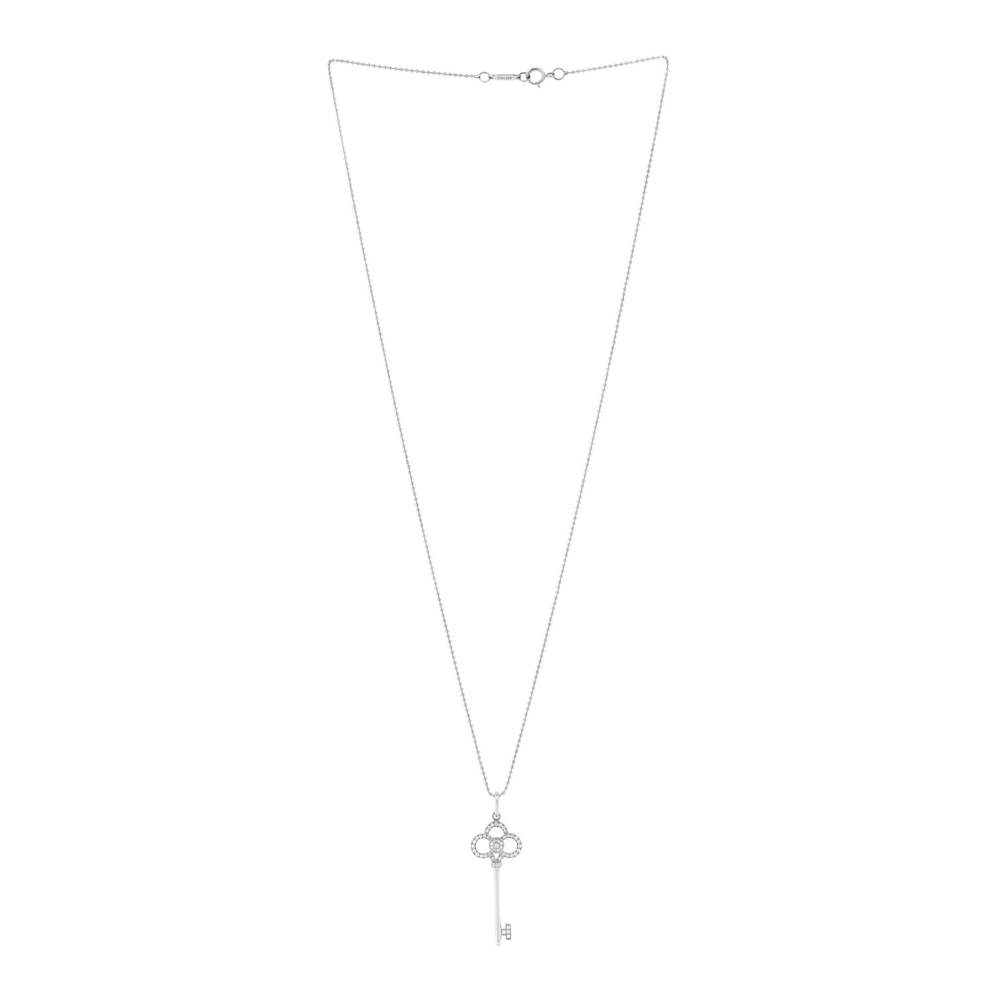 18K White Gold Diamond Crown Key Pendant Necklace