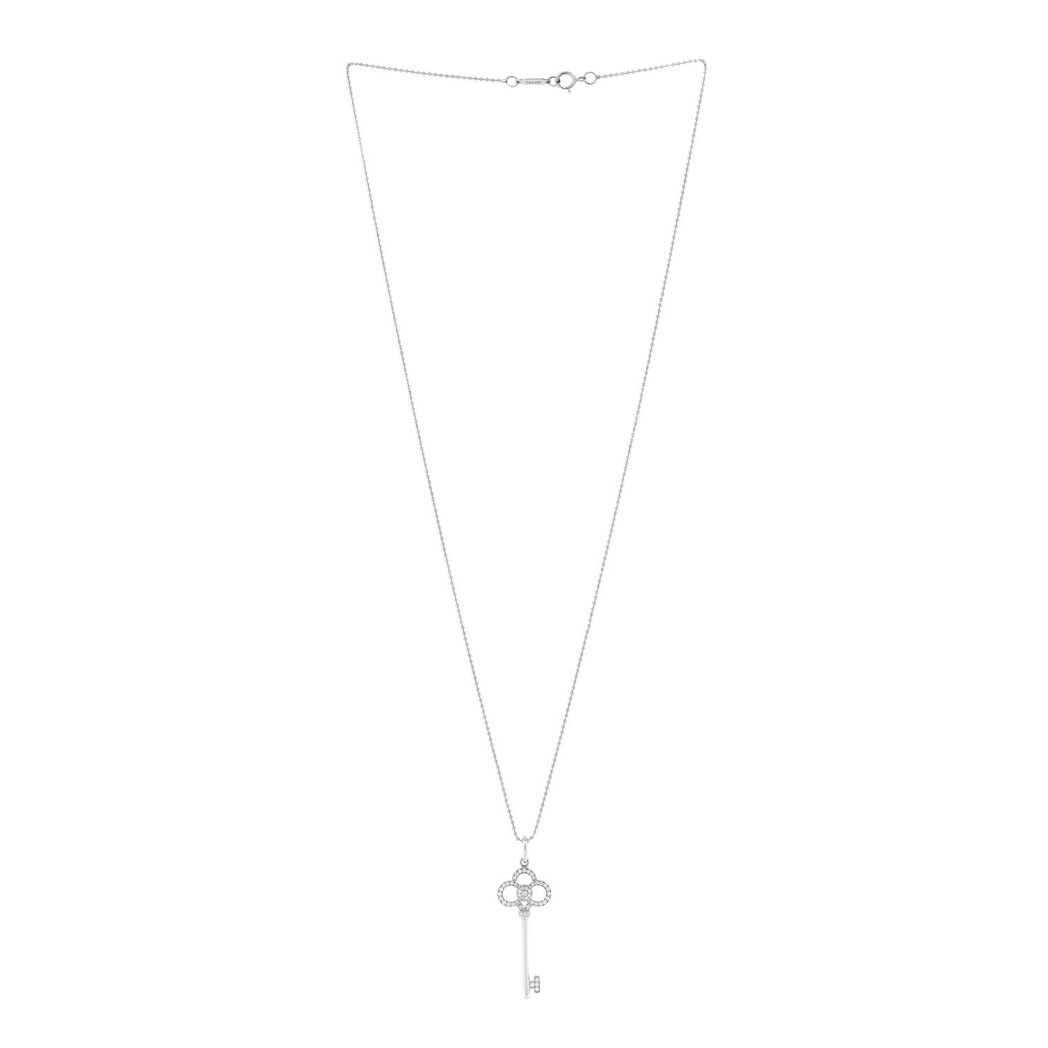 Tiffany 18K White Gold Diamond Crown Key Pendant Necklace 3 of 7