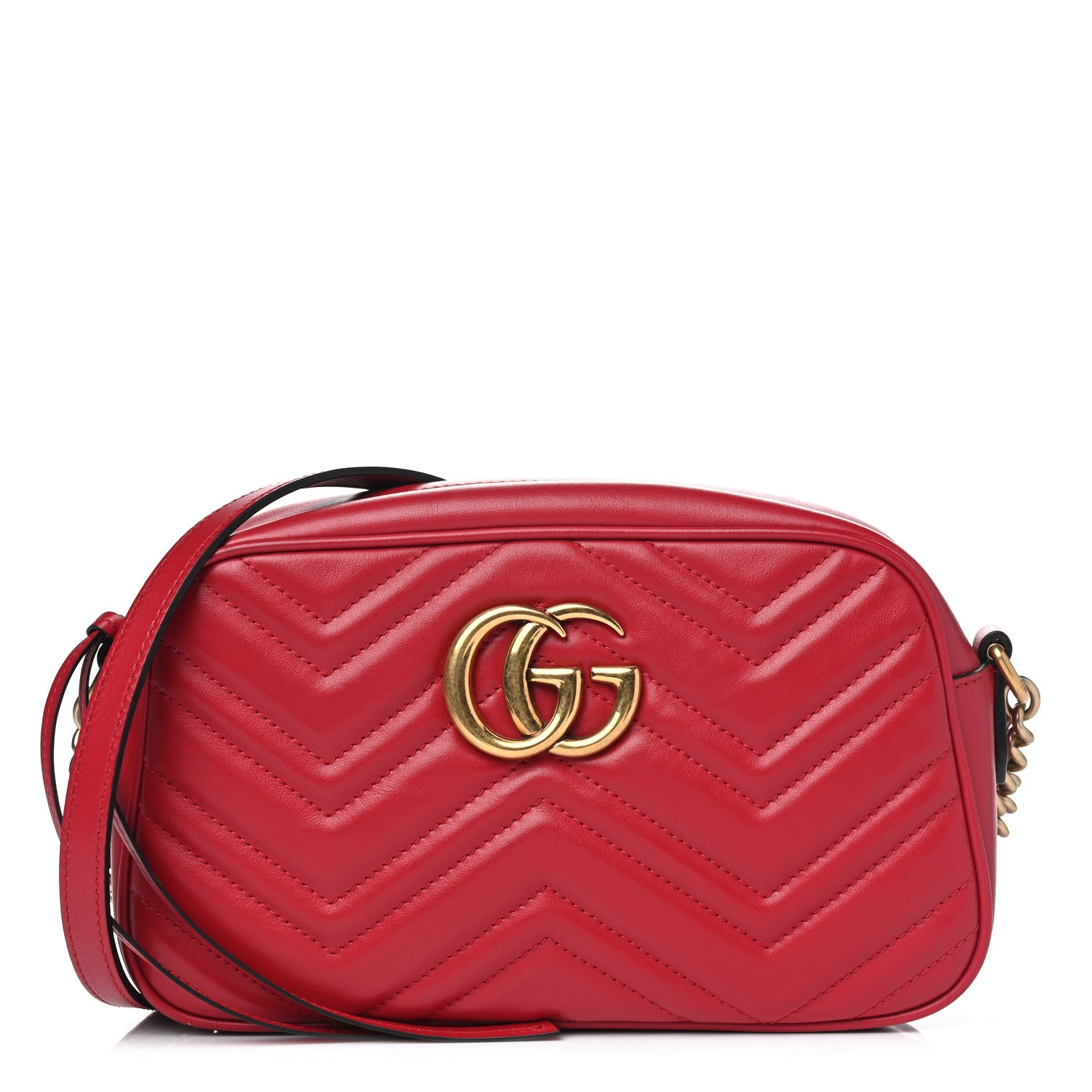 Gucci Calfskin Matelasse Small GG Marmont Chain Shoulder Bag Hibiscus Red 1 of 4