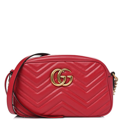 Gucci Calfskin Matelasse Small GG Marmont Chain Shoulder Bag Hibiscus Red 1 of 4