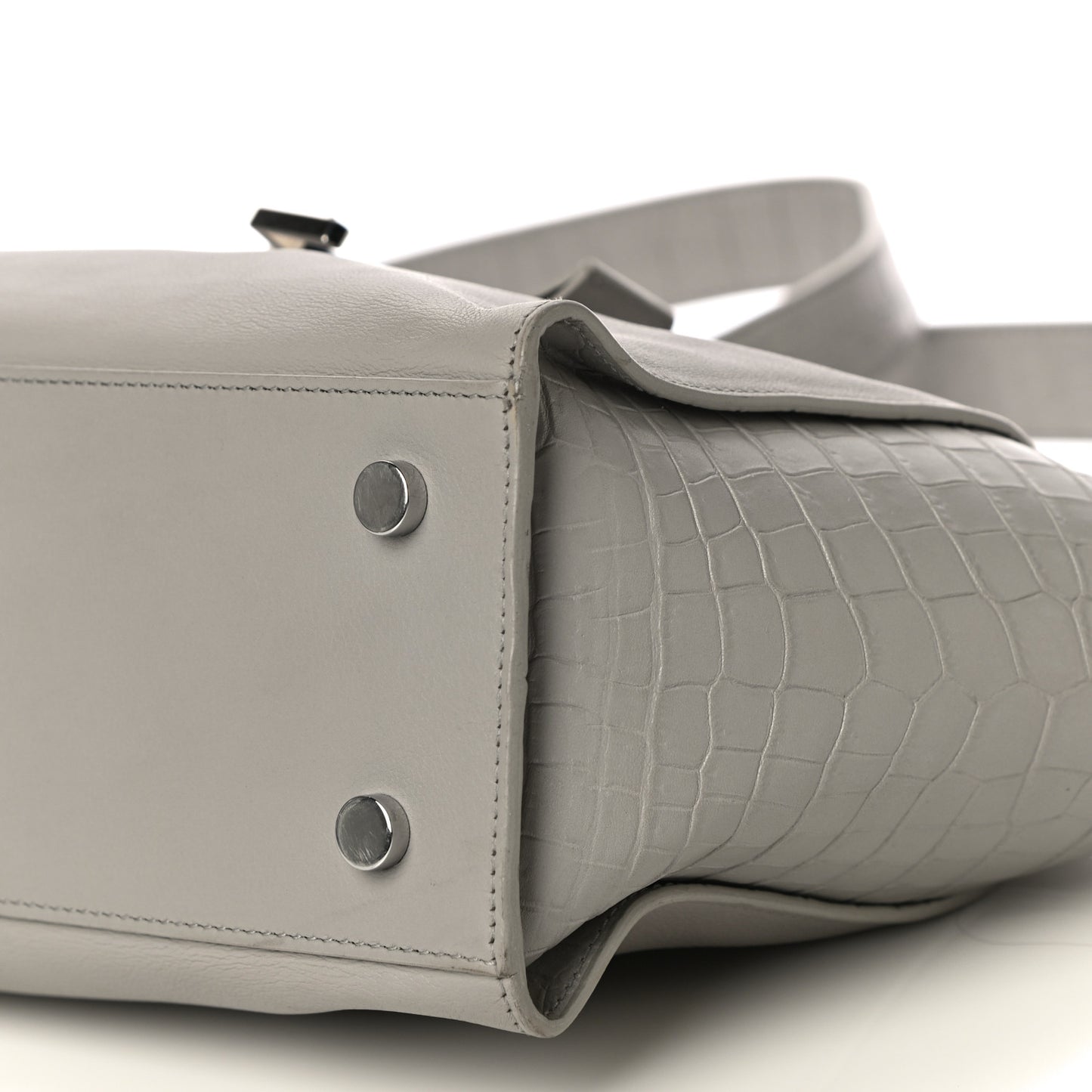 Smooth Calfskin Crocodile Embossed Baby Monogram Downtown Cabas Gris Perle