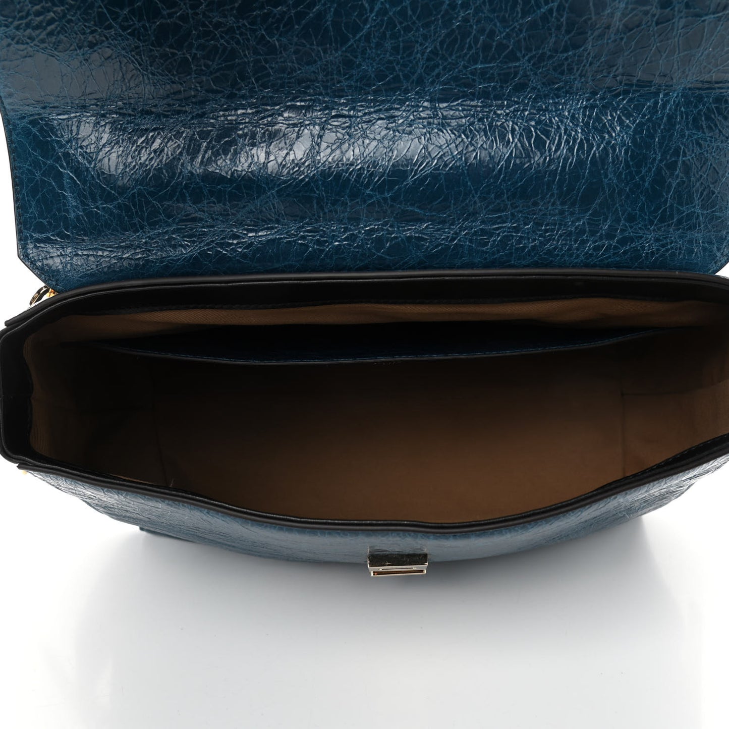 Creased Patent Calfskin Medium ID Flap Oil Blue
