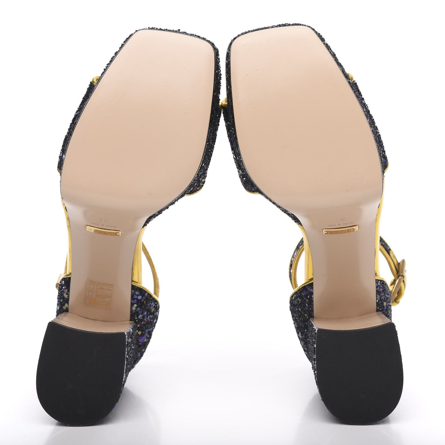 Glitter Soko Bee Platform Mid Heel Sandals 38 Notte Oro Multicolor