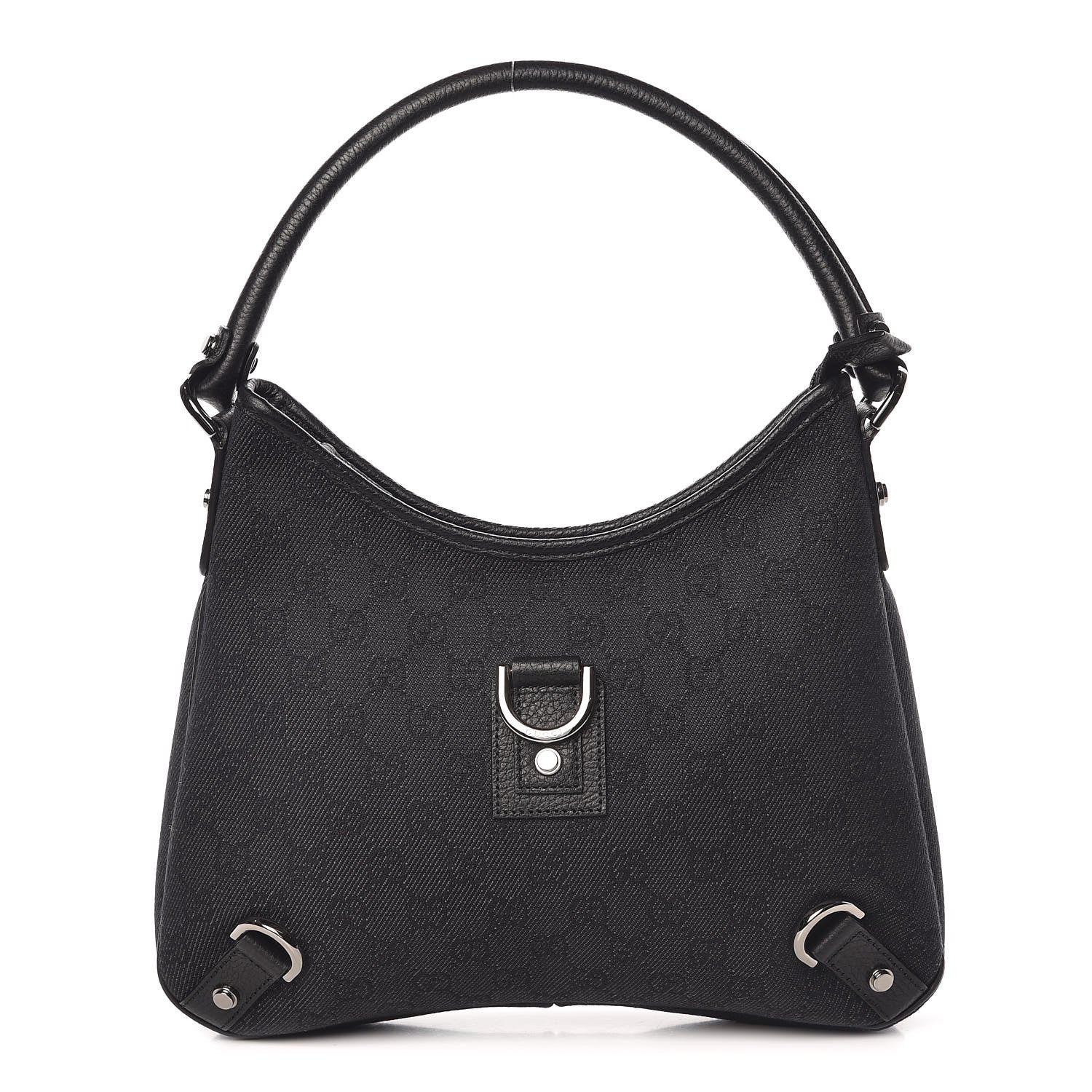 Gucci Denim Monogram Abbey D Ring Hobo Black 1 of 15