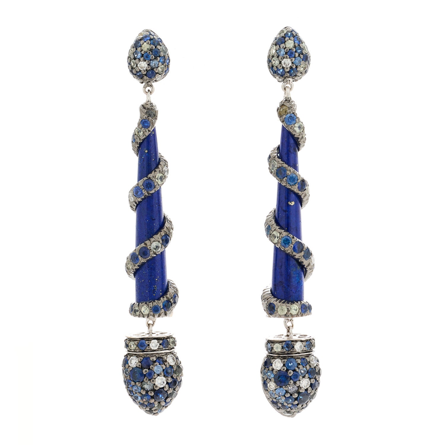 John Hardy 18K White Gold Diamond Lapis Lazuli Sapphire Cinta Drop Earrings 1 of 4