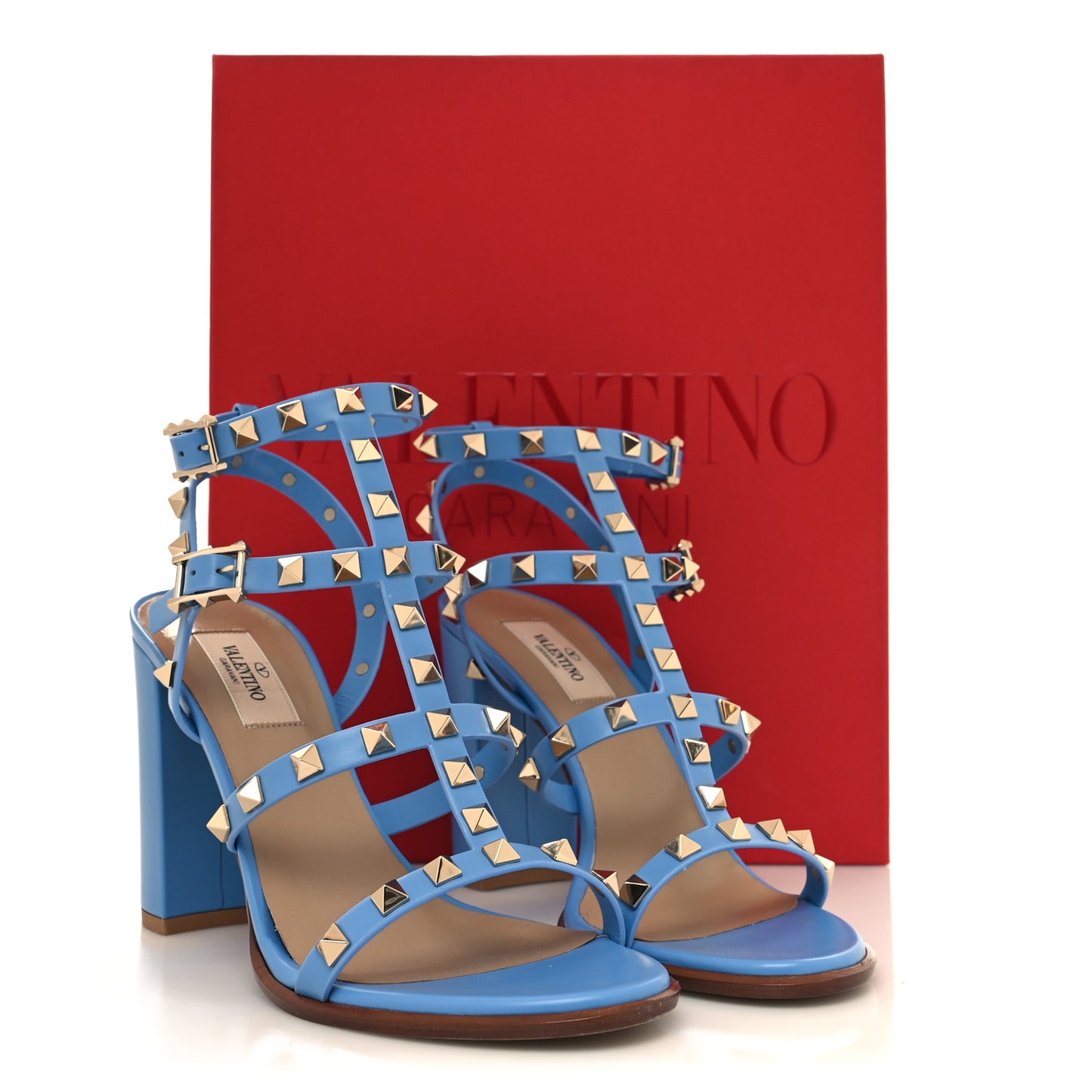 Nappa Rockstud 90mm Caged Sandals 38.5 Denim