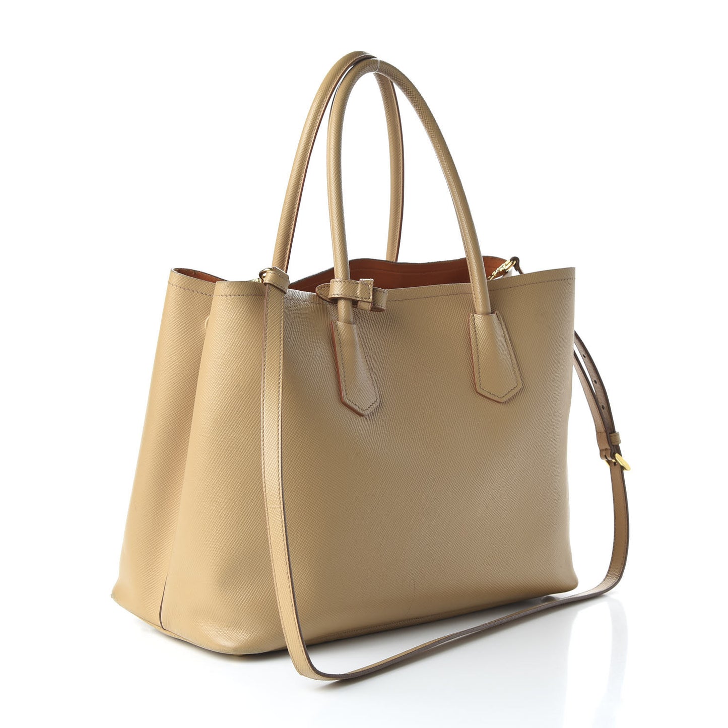 Saffiano Cuir Medium Double Bag Noisette Papaya