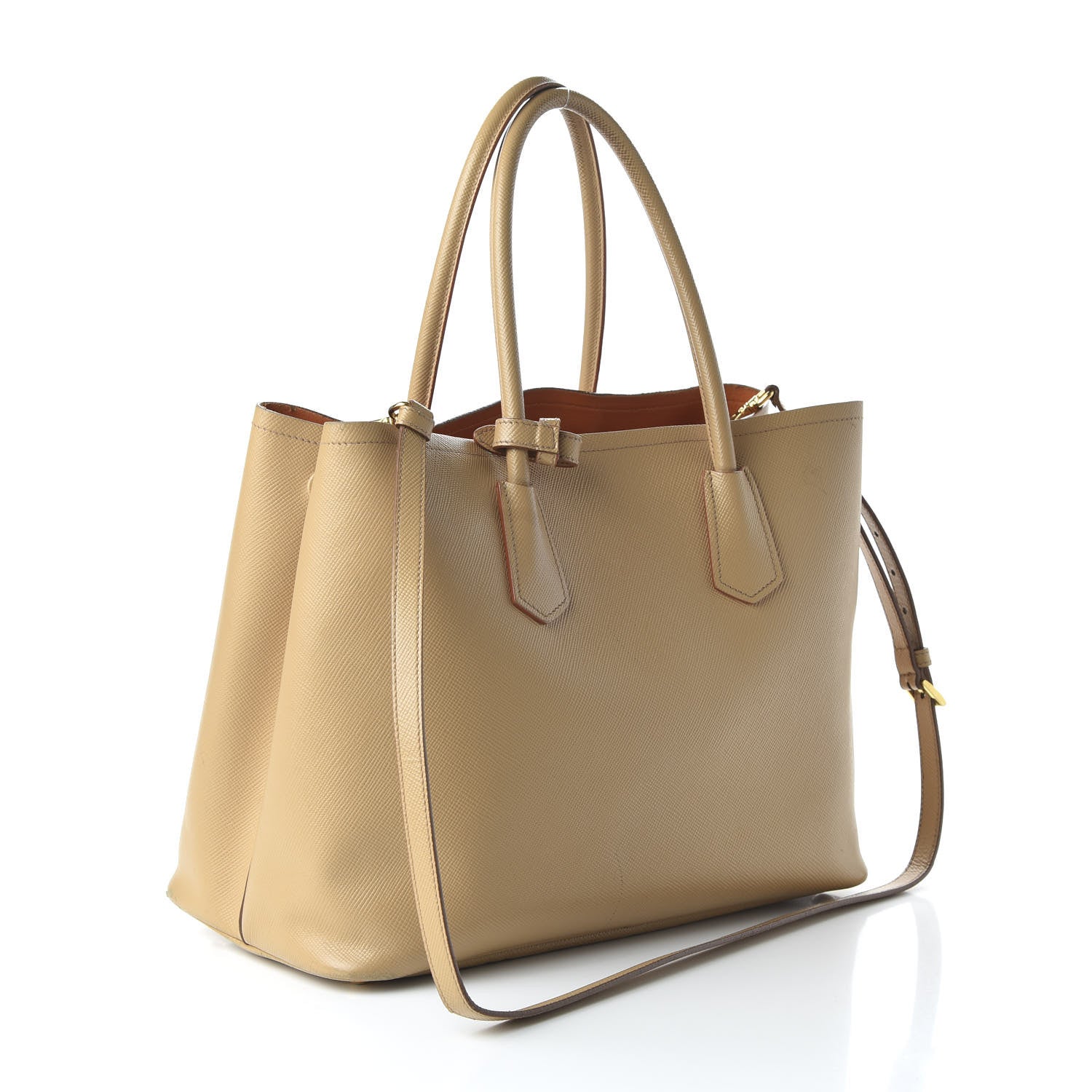 Prada Saffiano Cuir Medium Double Bag Noisette Papaya 3 of 13