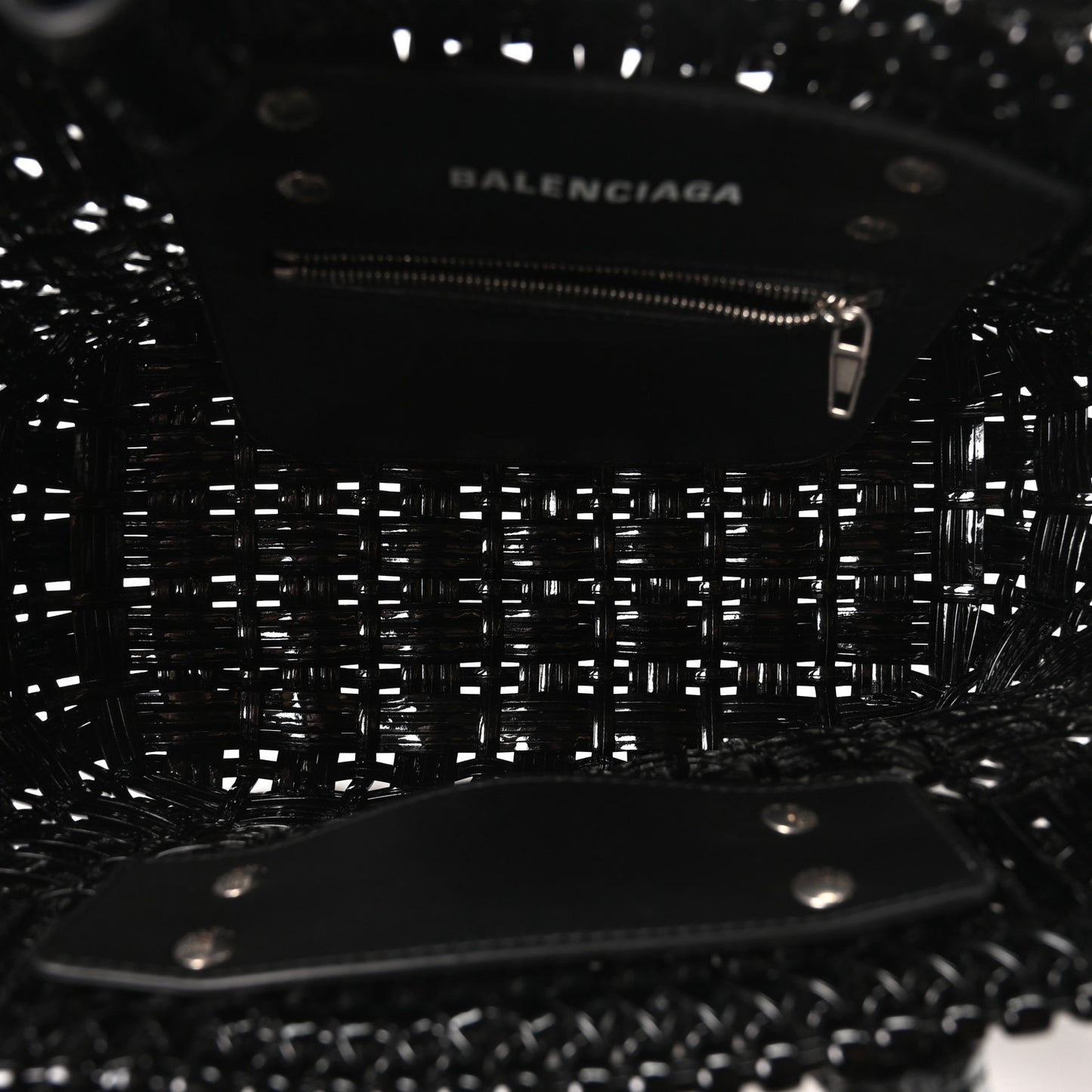 Varnished Faux Calfskin Braided XS Bistro Basket Black