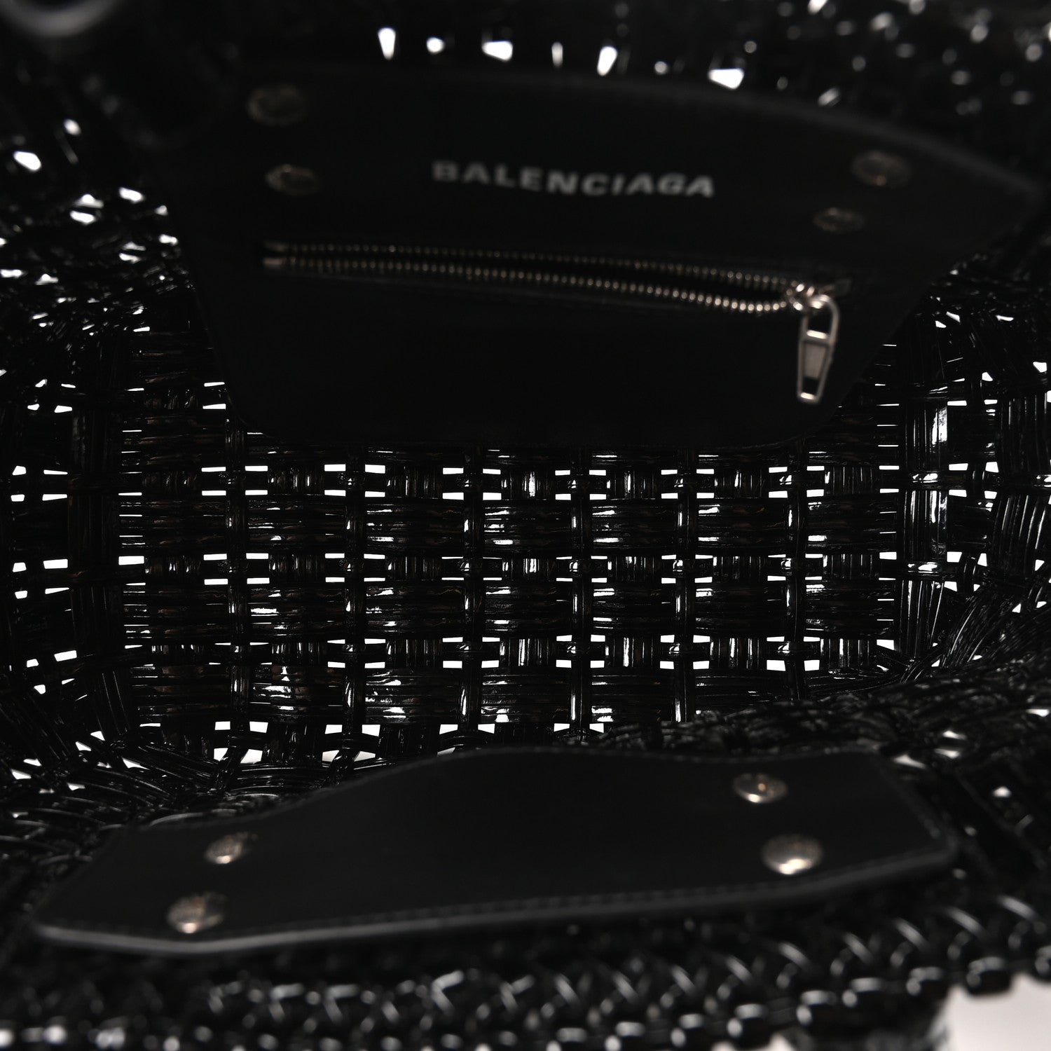 Balenciaga Varnished Faux Calfskin Braided XS Bistro Basket Black 5 of 9