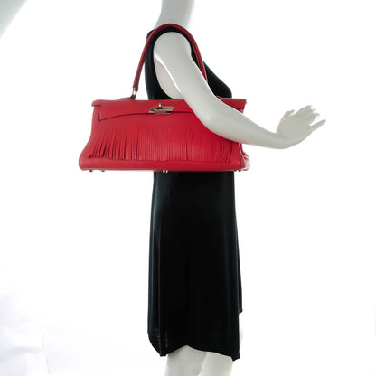 Hermes Taurillon Clemence Fringe Shoulder Kelly 40 Bougainvillea 3 of 21