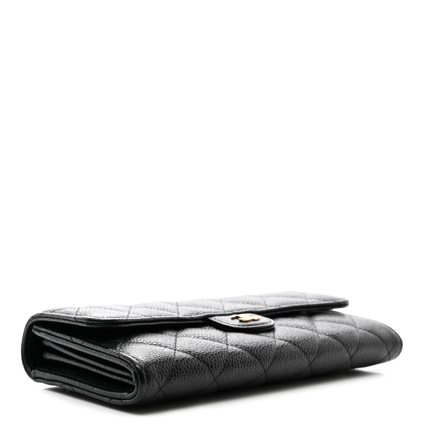 Caviar Quilted Large Gusset Flap Wallet Black