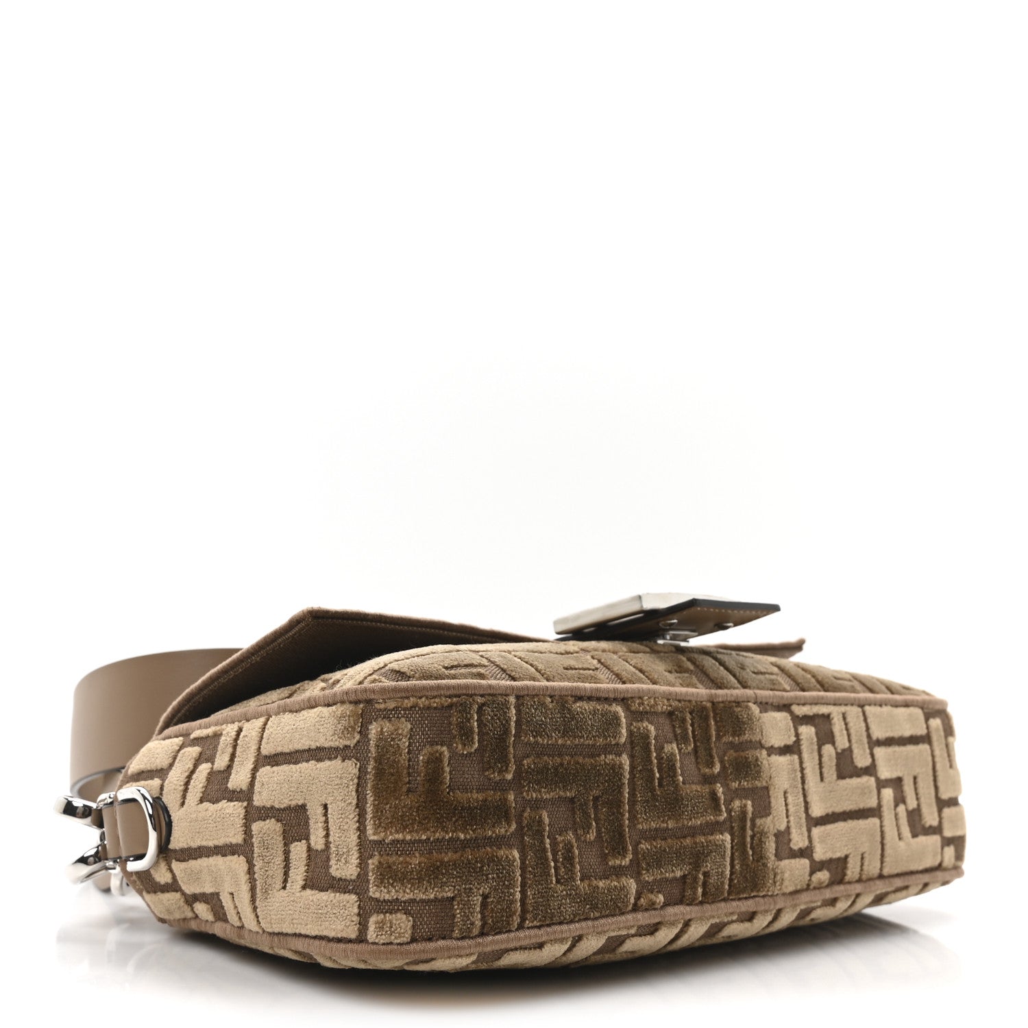 Fendi Velvet Jacquard FF Crystal Baguette Cappuccino 4 of 11