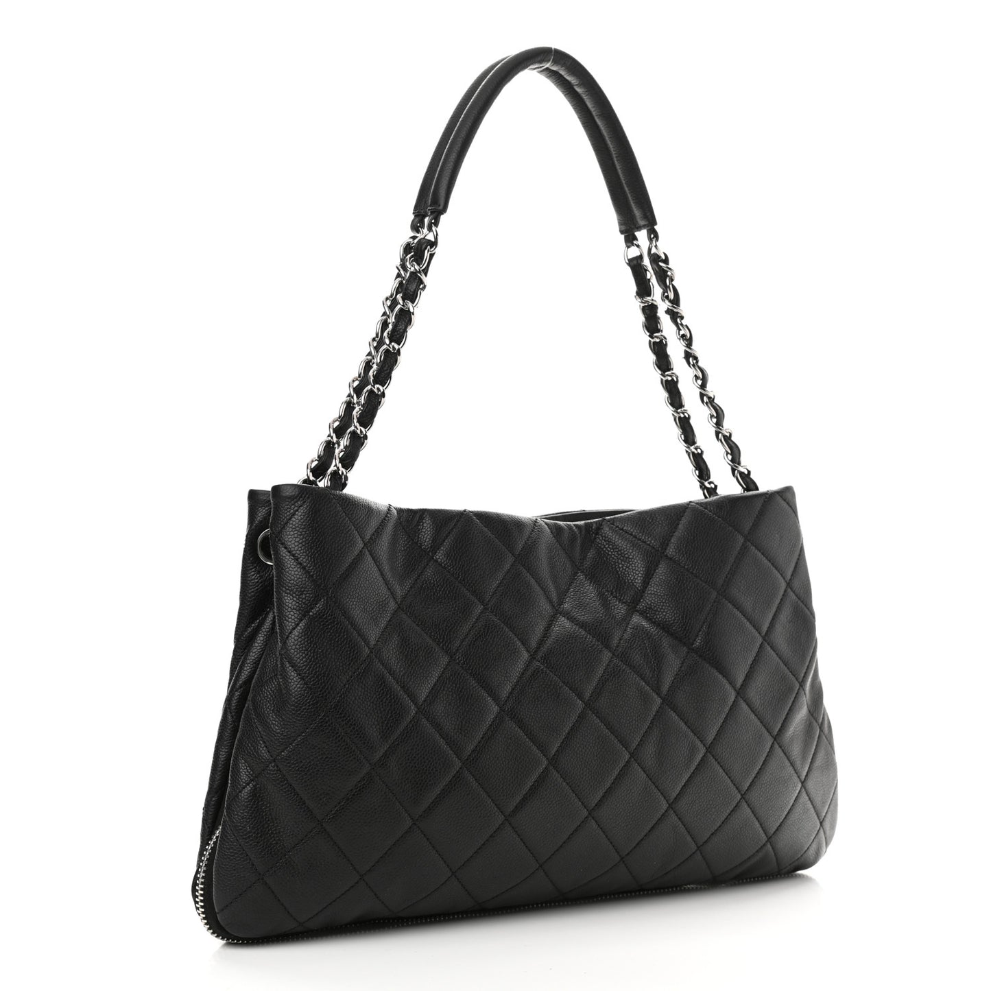 Caviar Quilted Expandable Zip Shoulder Bag Black