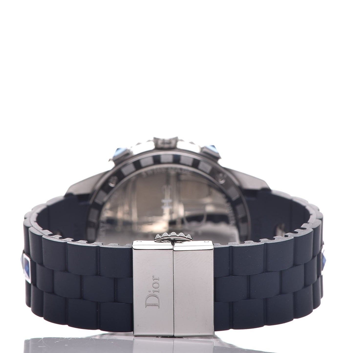 Stainless Steel Rubber Diamond Blue Sapphire 38mm Christal Chronograph Quartz Watch Blue