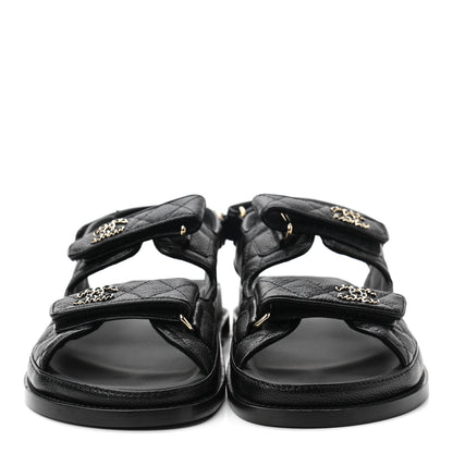 Chanel Grained Calfskin Velcro Dad Sandals 40.5 Black 2 of 8