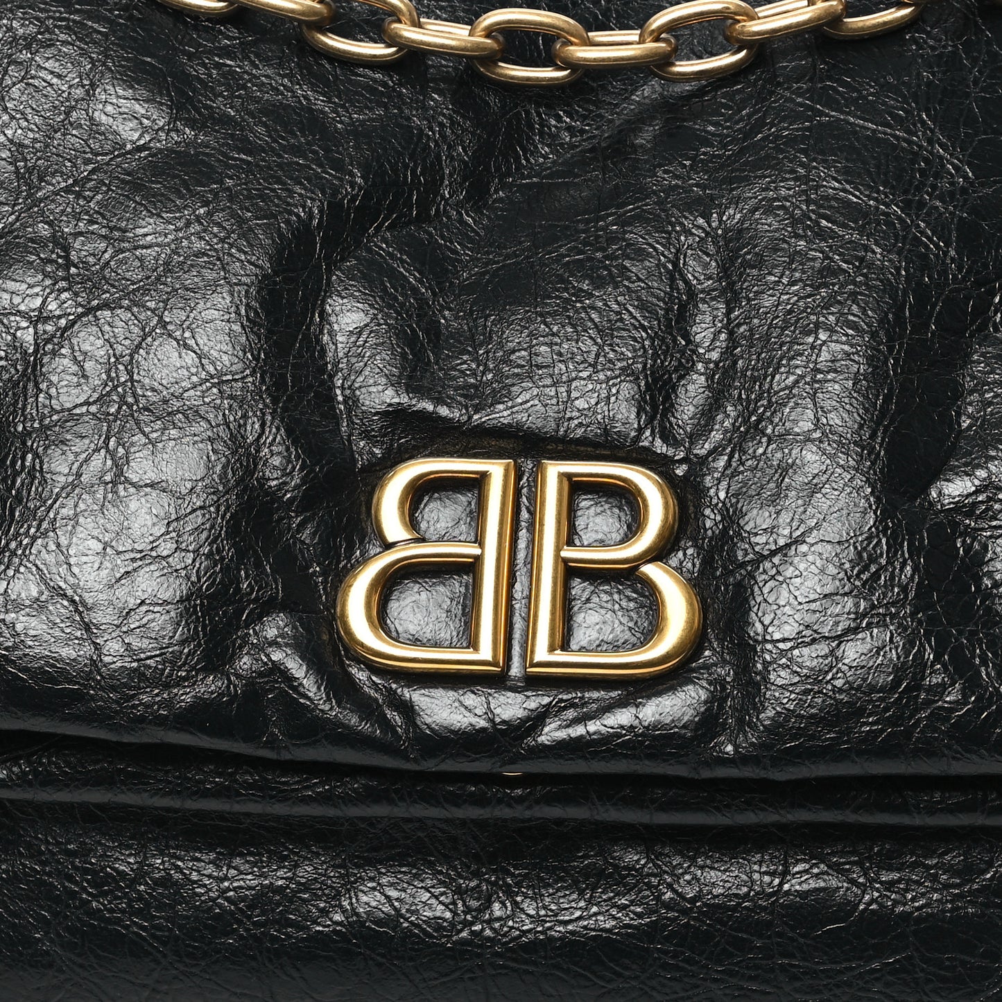 Arena Calfskin Large Monaco Chain Shoulder Bag Black