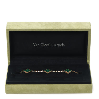 Van Cleef & Arpels 18K Yellow Gold Malachite 5 Motifs Vintage Alhambra Bracelet 6 of 6