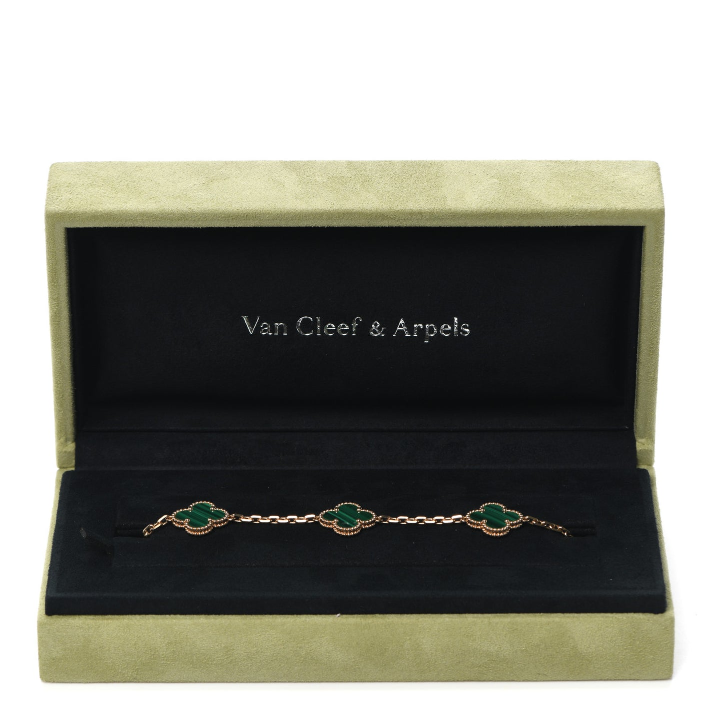 18K Yellow Gold Malachite 5 Motifs Vintage Alhambra Bracelet