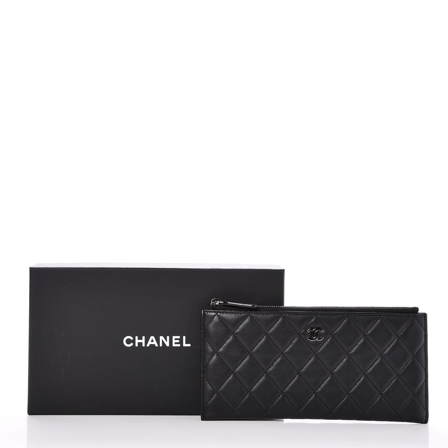 Lambskin Quilted Zip Pouch Black