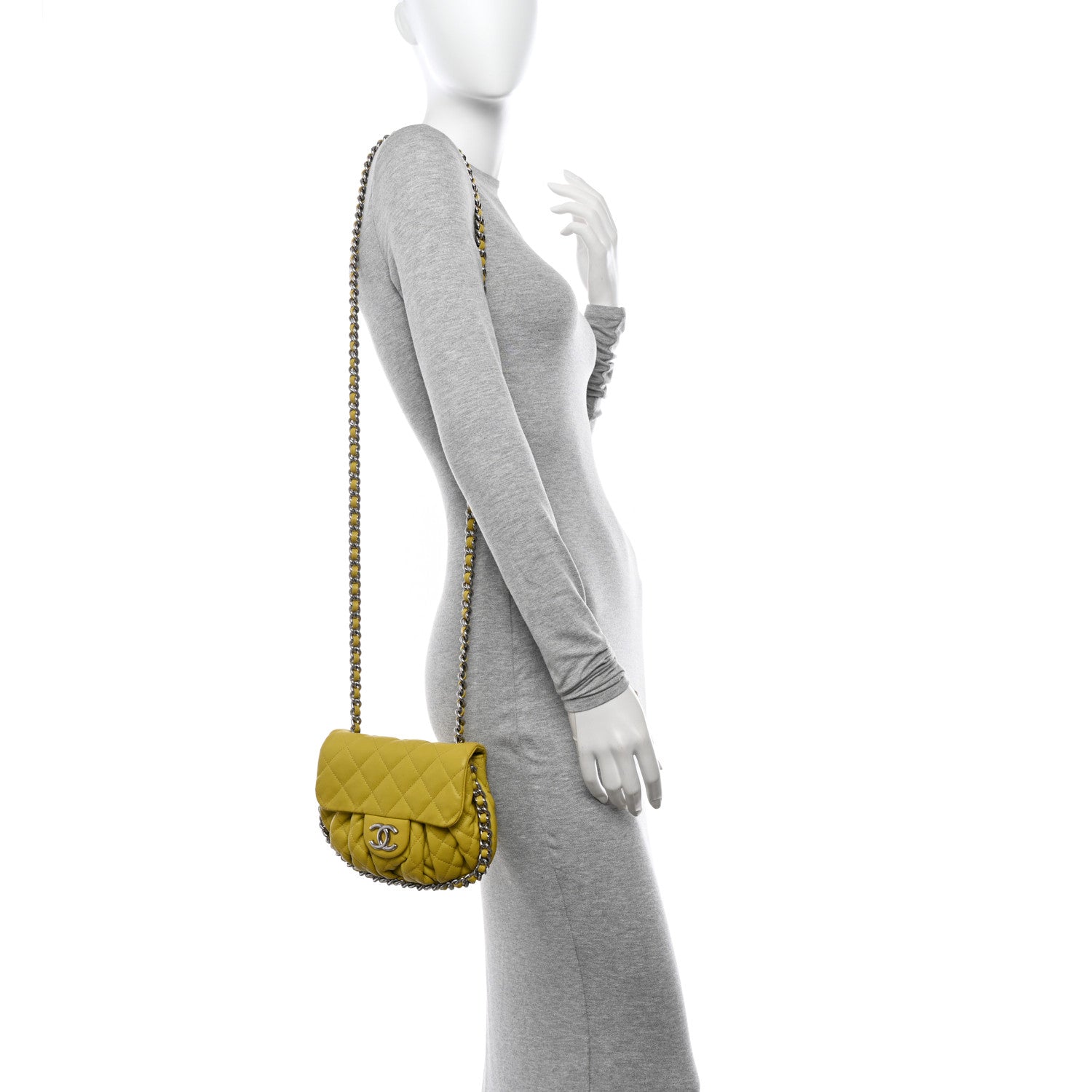 Chanel Washed Lambskin Quilted Mini Chain Around Flap Yellow 2 of 12