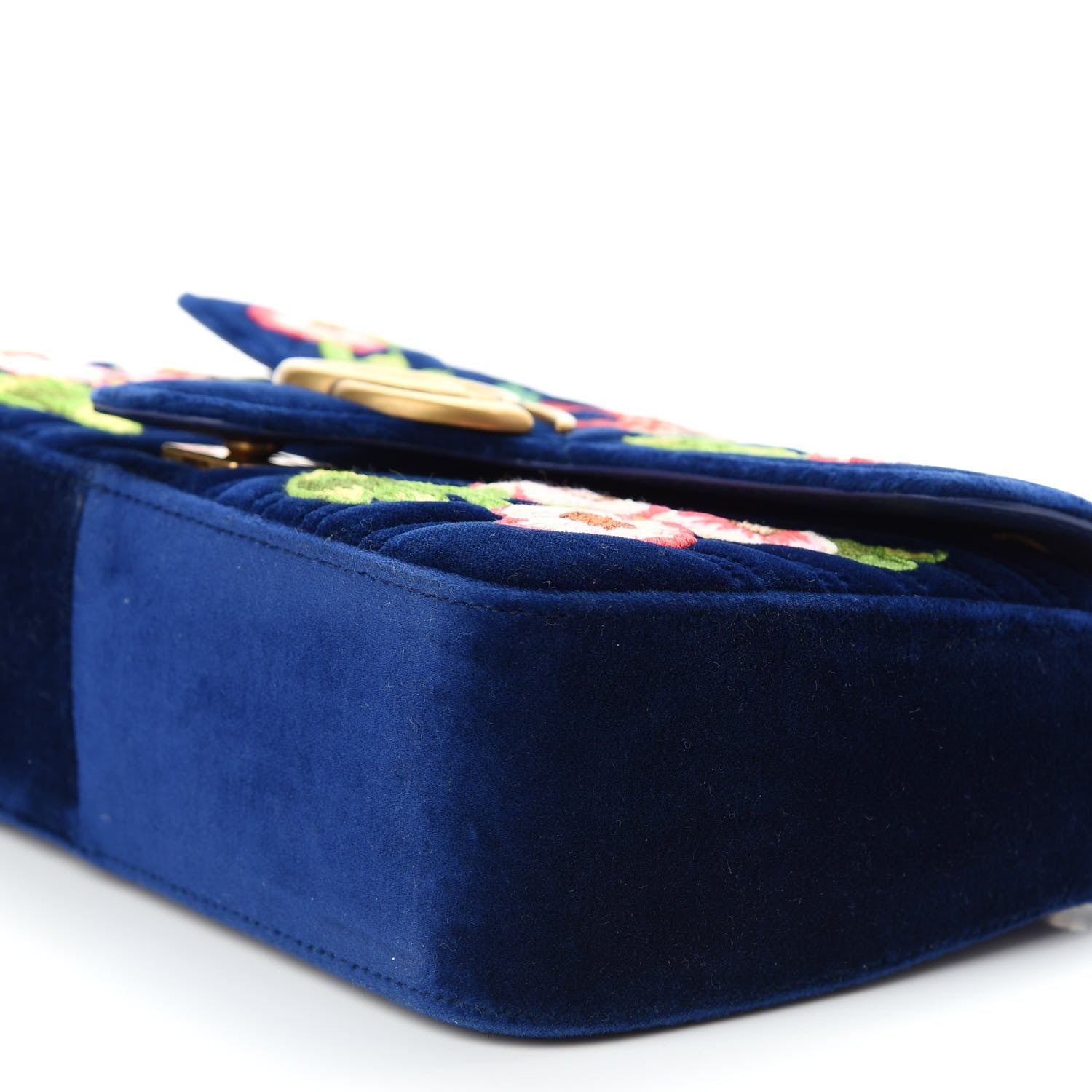 Gucci Velvet Matelasse Deer Embroidered Small GG Marmont Shoulder Bag Cobalt 9 of 9