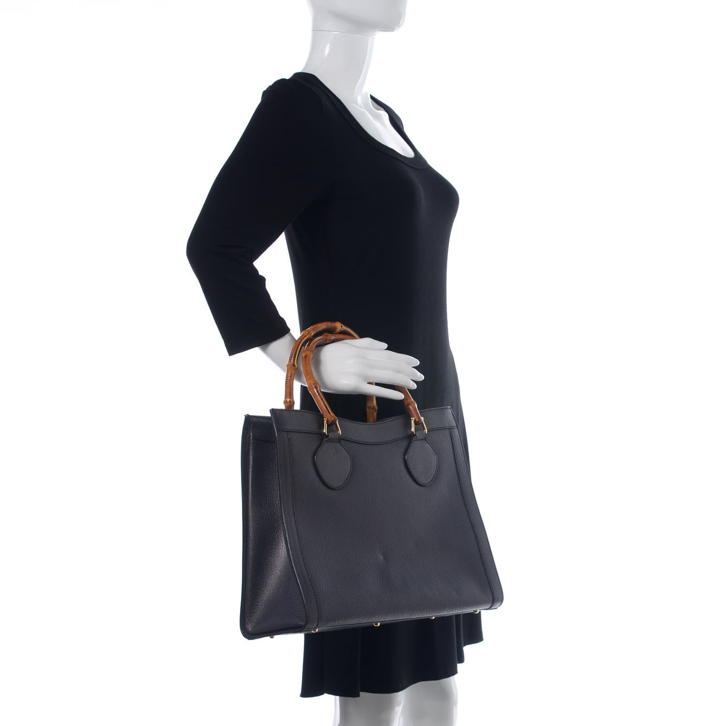 Calfskin Bamboo Top Handle Tote Dark Grey