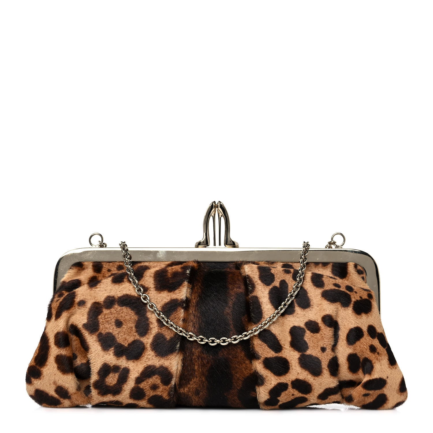 Christian Louboutin Calf Hair Leopard Print Frame Chain Clutch 1 of 10