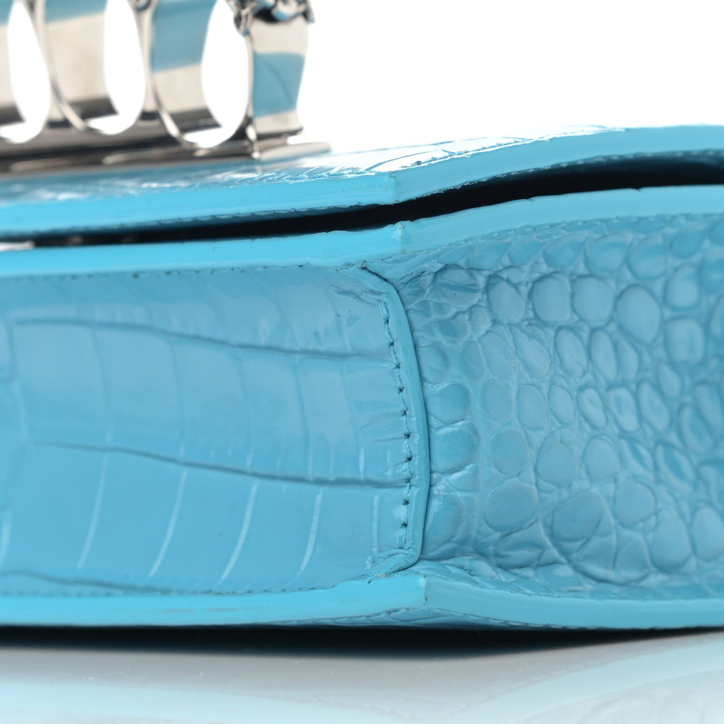 Calfskin Crocodile Embossed Knuckle Shoulder Bag Cerulean