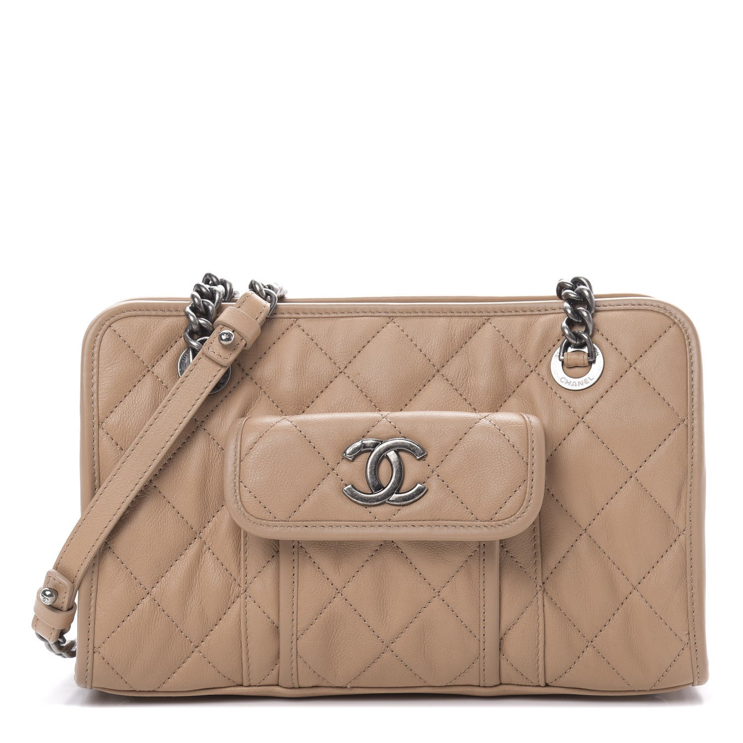 Calfskin Quilted Small Casual Riviera Zip Shoulder Bag Beige