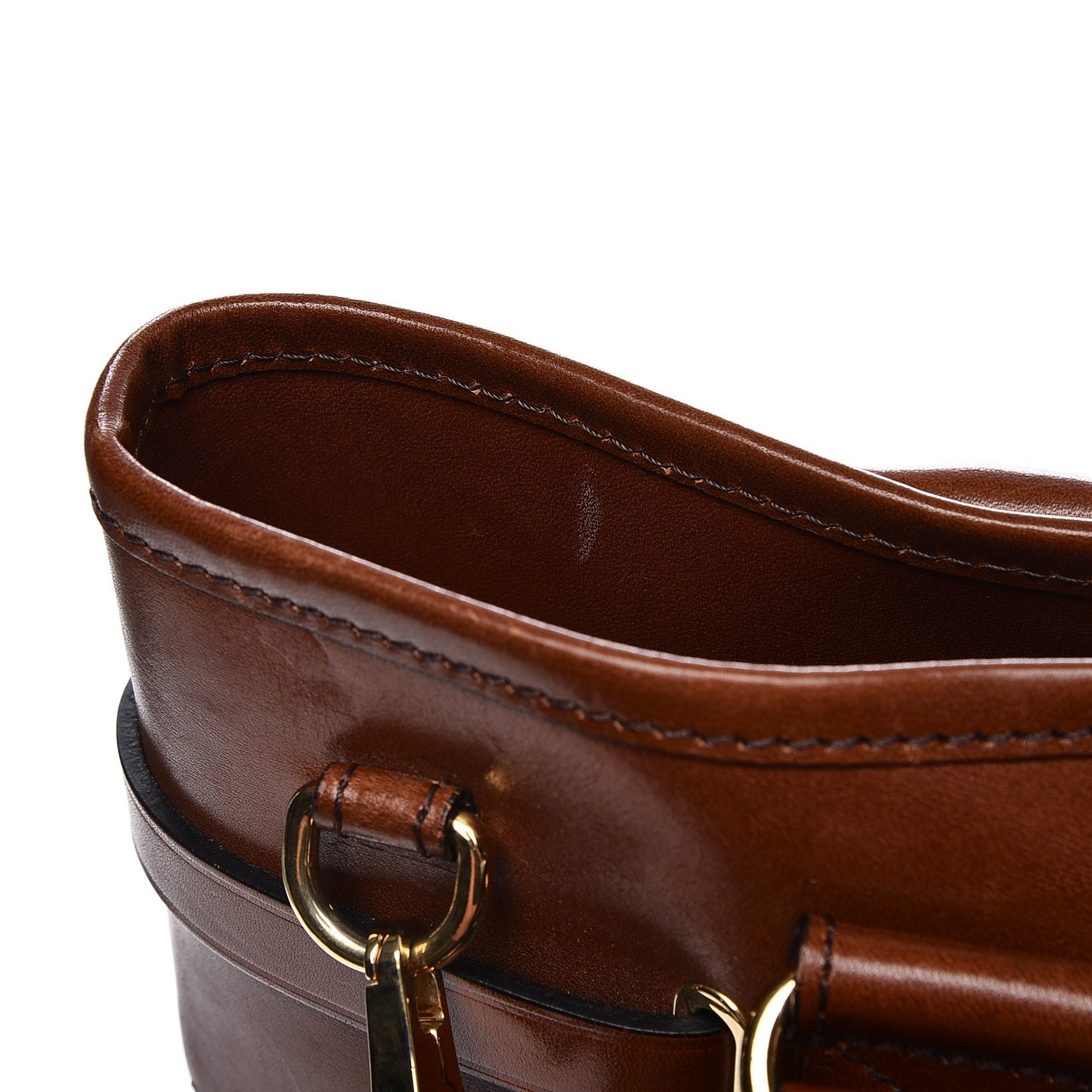 House Check Bridle Calfskin Medium Whipstitch Tote Dark Tan