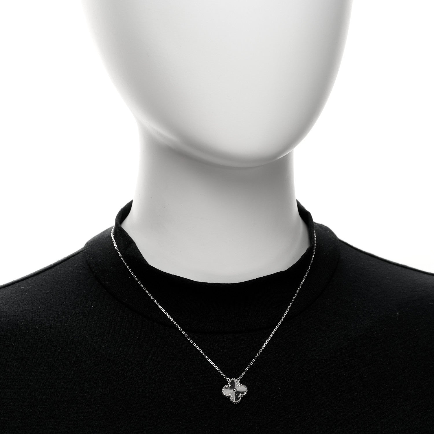 Van Cleef & Arpels 18K White Gold Guilloche Vintage Alhambra Pendant Necklace 2 of 5