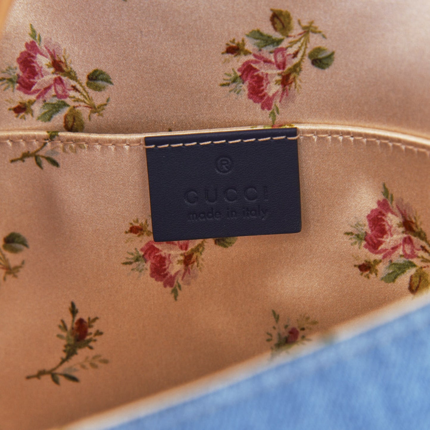 Denim Matelasse Mini Pearly GG Marmont Shoulder Bag Blue