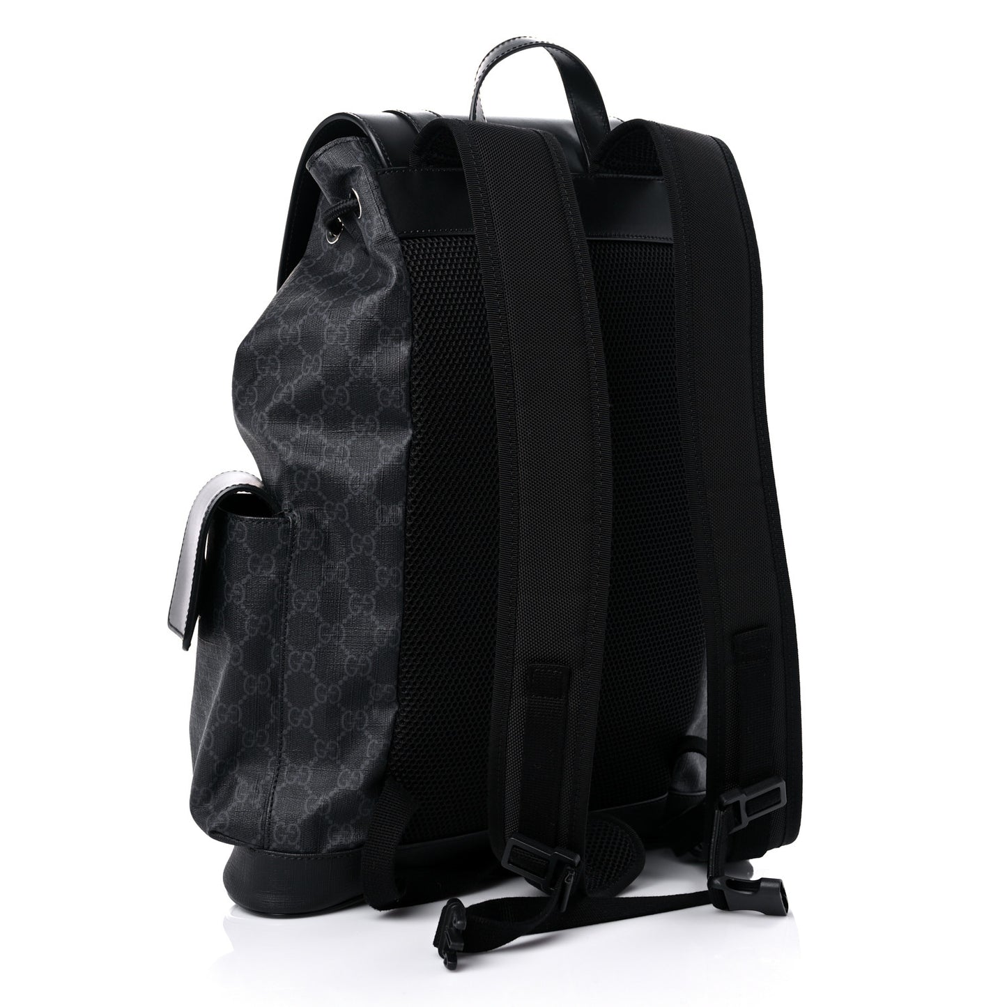 Soft GG Supreme Monogram Appia Calfskin Web Double Buckle Backpack Black