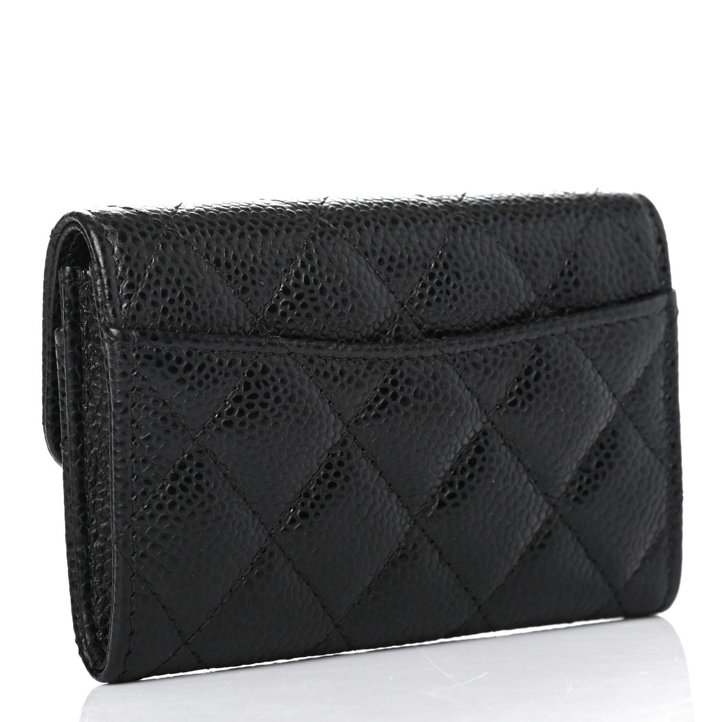 Caviar Quilted Flap Card Holder Wallet Black