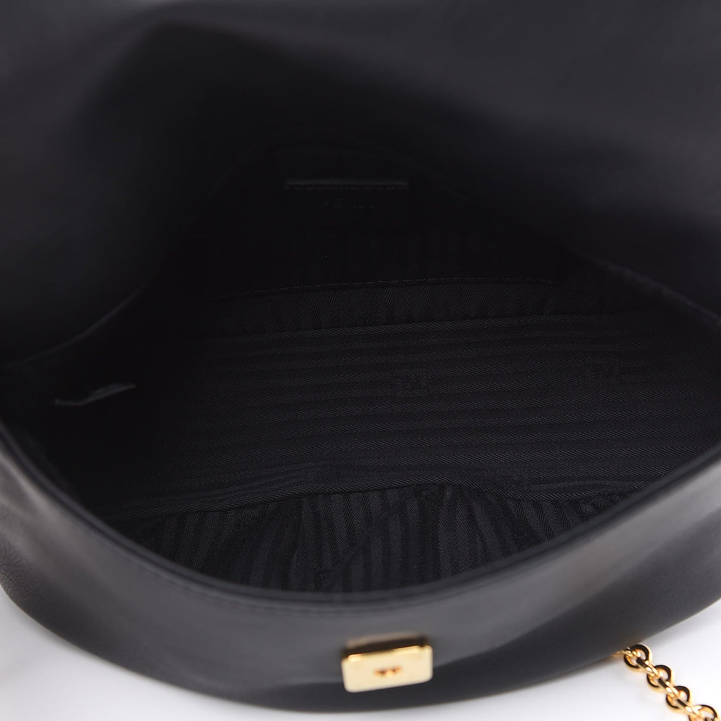 Vitello Flamingo Enamel Fendista Pouchette Crossbody Black