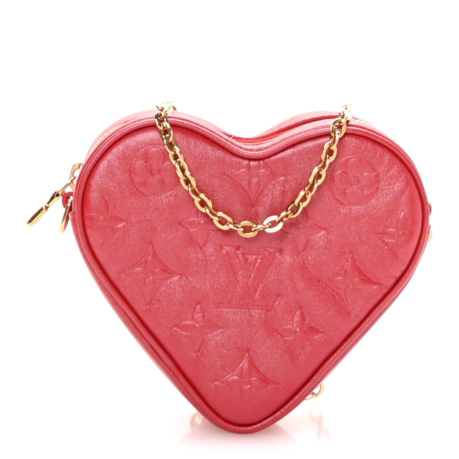 Louis Vuitton Lambskin Embossed Monogram Fall In Love Sac Coeur Heart Chain Bag Lipstick Red 1 of 10