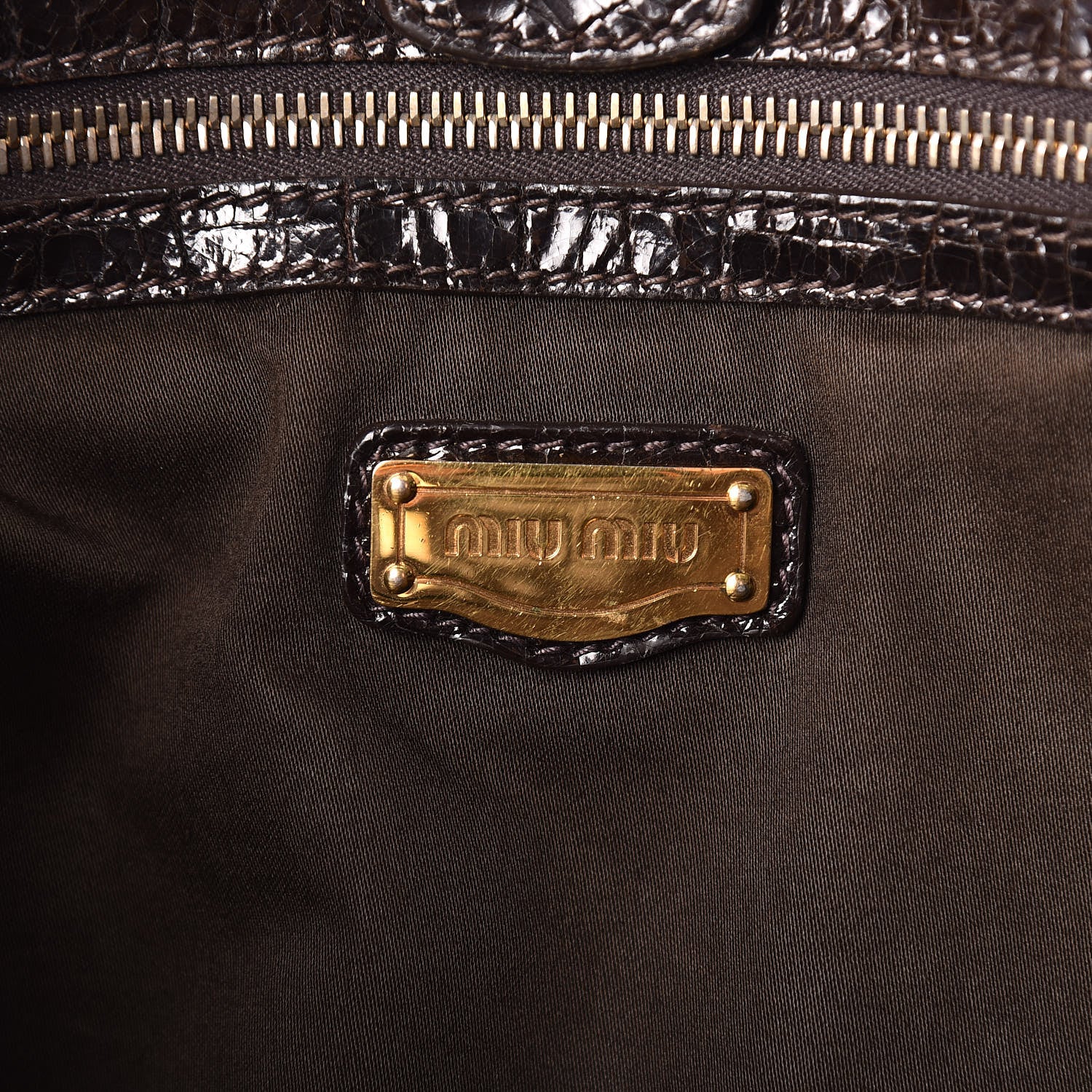 Miu Miu Calfskin Crocodile Embossed St Cocco Shopping Tote Brown 11 of 16