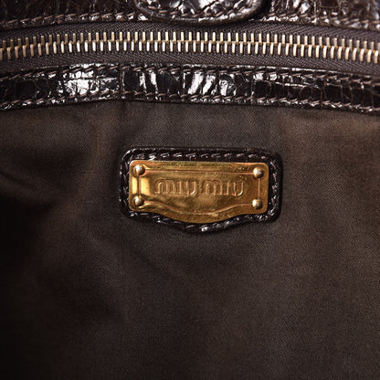 Miu Miu Calfskin Crocodile Embossed St Cocco Shopping Tote Brown 11 of 16