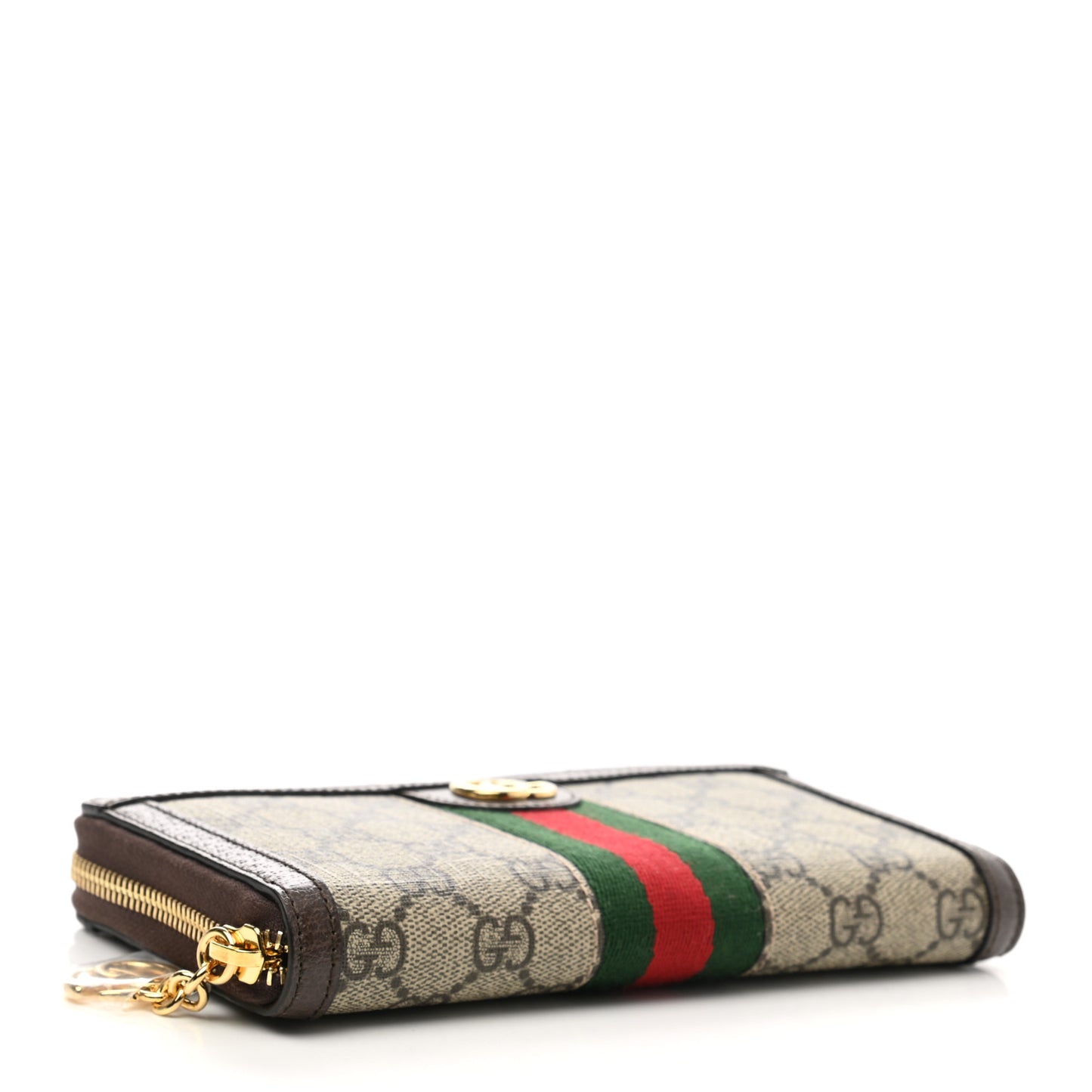 GG Supreme Monogram Web Ophidia Zip Around Wallet Brown