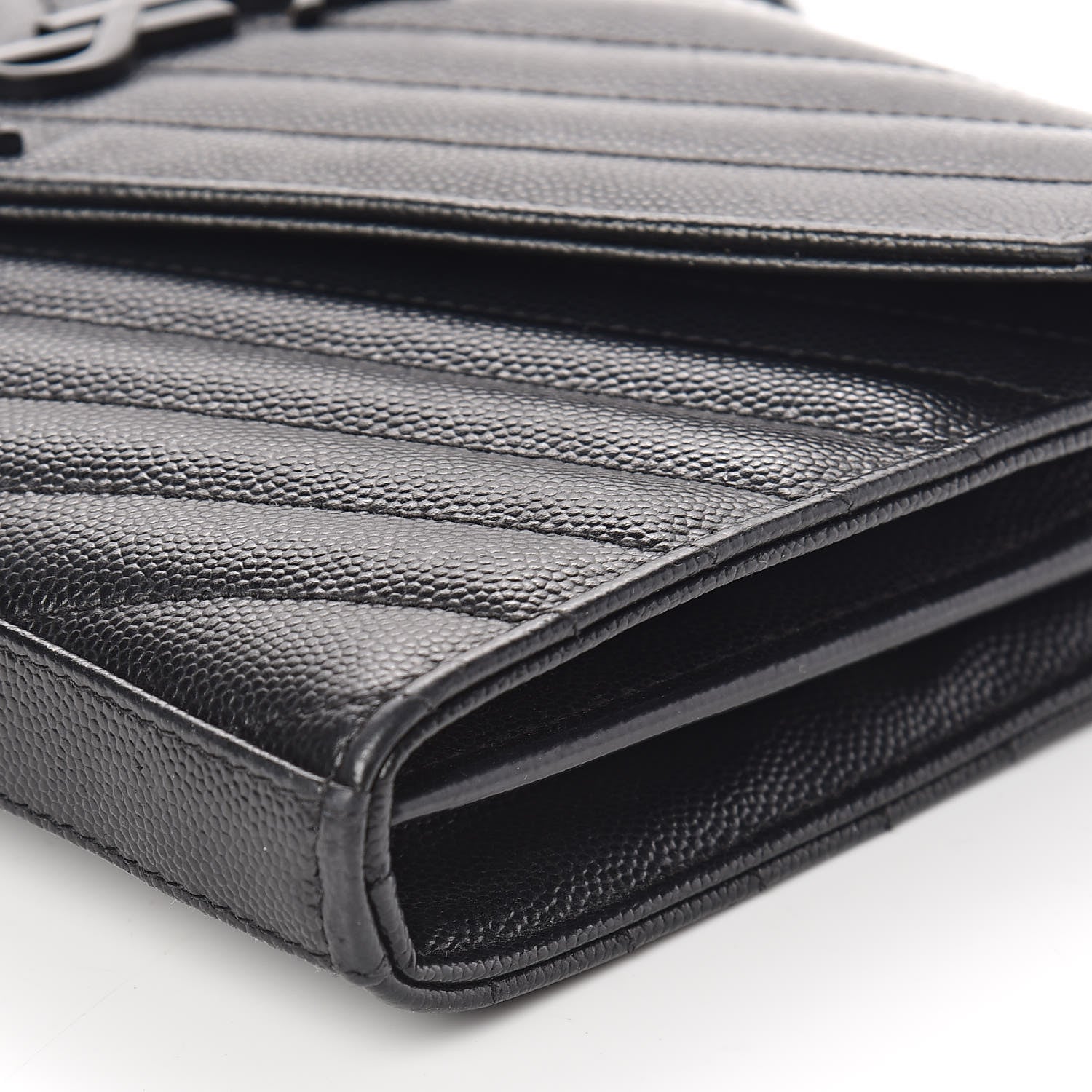 Saint Laurent Grain De Poudre Matelasse Chevron Monogram Chain Wallet Black 6 of 10