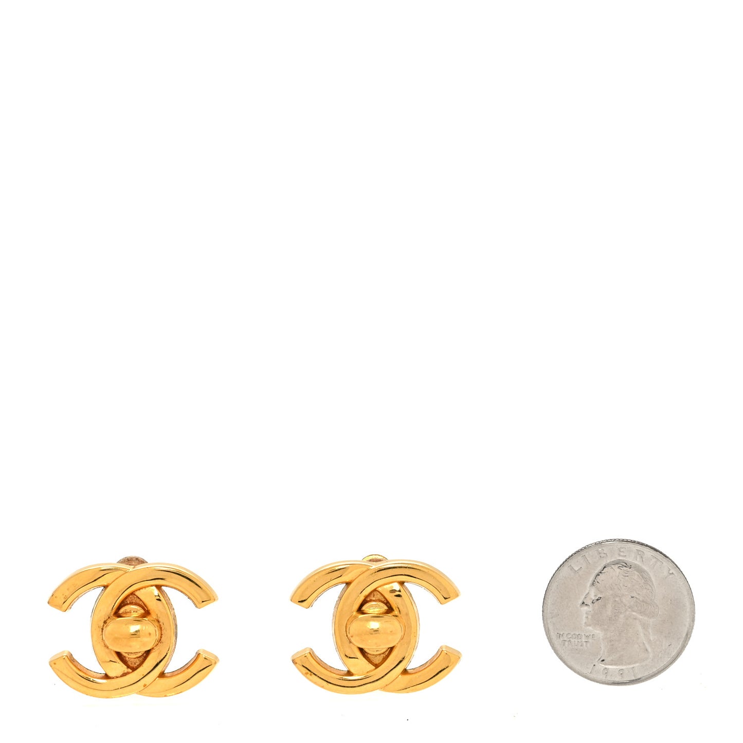 Metal CC Turnlock Clip On Earrings Gold