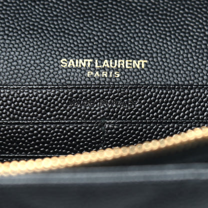 Saint Laurent Grain De Poudre Matelasse Chevron Monogram Chain Wallet Black 6 of 8