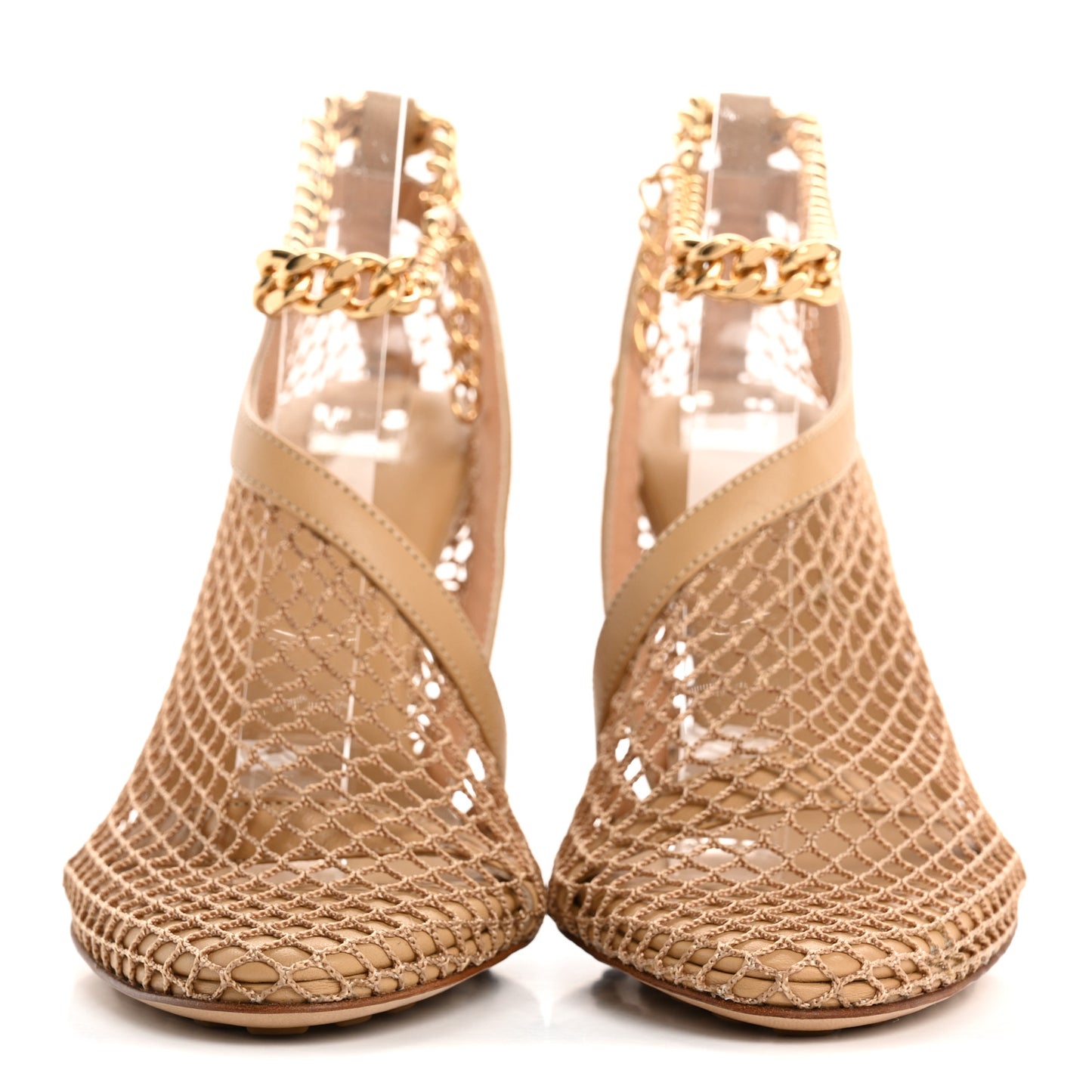 Mesh Nappa Chunky Chain Sandals 36 Beige Pony