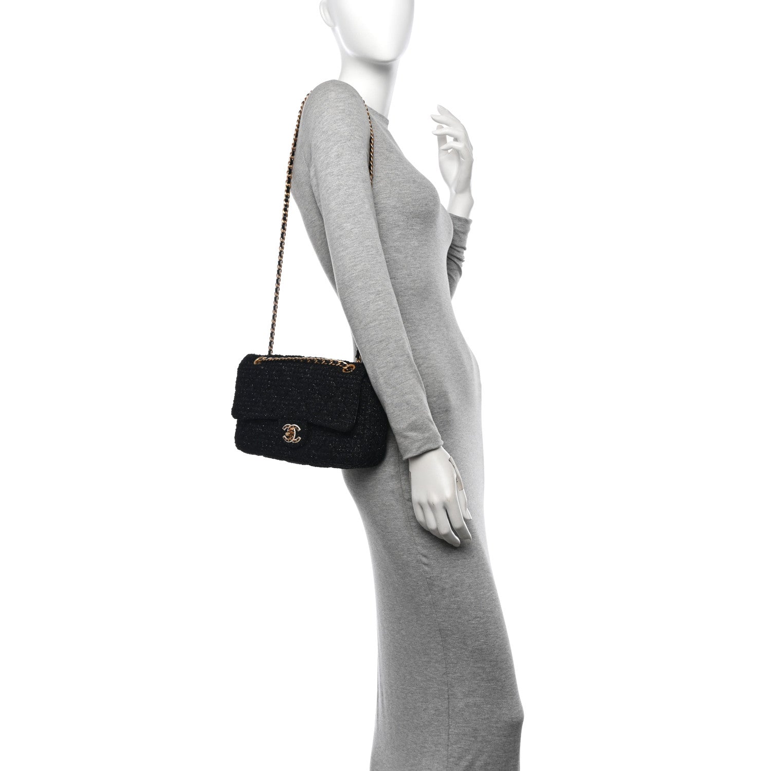 Chanel Tweed Quilted Medium Crystal CC Single Flap Black 2 of 10