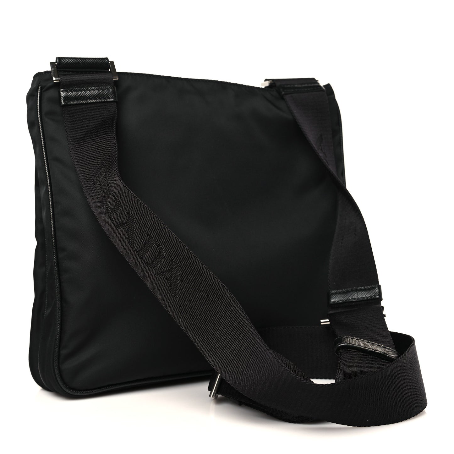Re-Nylon Saffiano Pocket Flat Messenger Bag Black