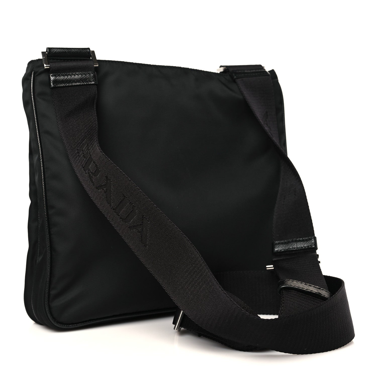 Prada Re-Nylon Saffiano Pocket Flat Messenger Bag Black 3 of 9