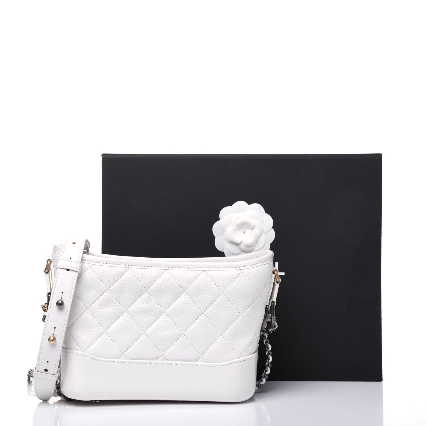 Patent Goatskin Quilted Small Gabrielle Hobo White