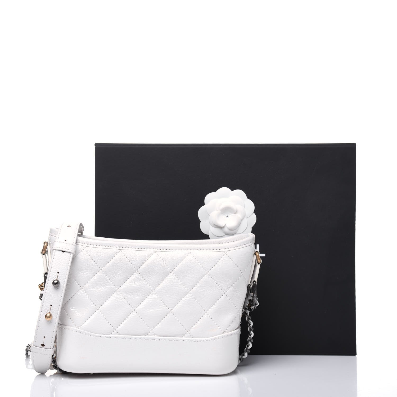 Chanel Patent Goatskin Quilted Small Gabrielle Hobo White 19 of 19